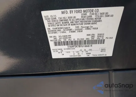 2015 Ford Taurus Sho из США, поврежденный, VIN 1FAHP2KT8FG166614